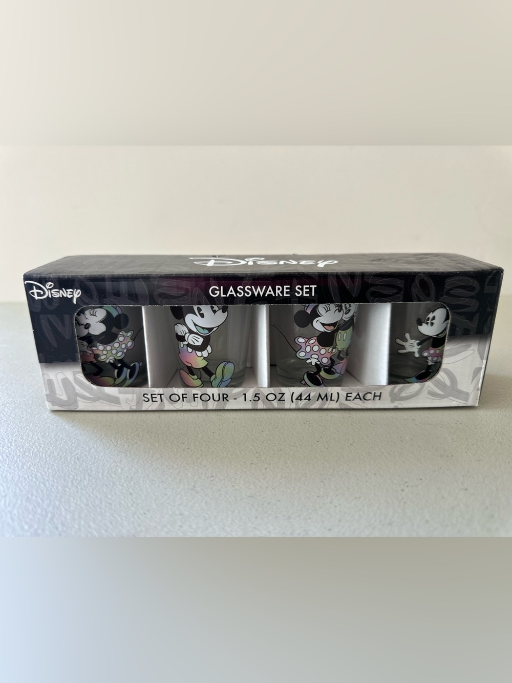 Disney Mickey and Minnie Mouse Shot Glasses Set of Four NIB Silver Buffalo